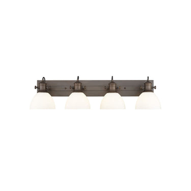 Golden Lighting 3118-BA4 BLK-SD Hines 4 Light Bath Vanity in Matte Black with Seeded Glass - Crescent Harbor