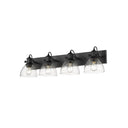 Golden Lighting 3118-BA4 BLK-SD Hines 4 Light Bath Vanity in Matte Black with Seeded Glass - Crescent Harbor