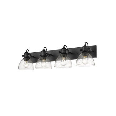Golden Lighting 3118-BA4 BLK-SD Hines 4 Light Bath Vanity in Matte Black with Seeded Glass - Crescent Harbor