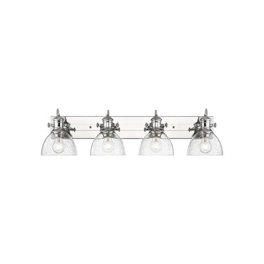 Golden Lighting 3118-BA4 BLK-SD Hines 4 Light Bath Vanity in Matte Black with Seeded Glass - Crescent Harbor