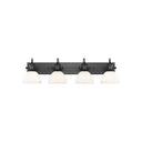 Golden Lighting 3118-BA4 BLK-SD Hines 4 Light Bath Vanity in Matte Black with Seeded Glass - Crescent Harbor