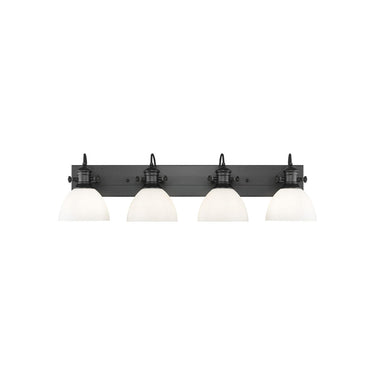 Golden Lighting 3118-BA4 BLK-SD Hines 4 Light Bath Vanity in Matte Black with Seeded Glass - Crescent Harbor