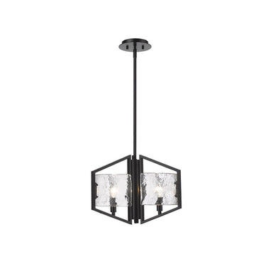 Golden Lighting 3162-3P BLK-HWG Varsha 3 Light Pendant in Matte Black with Hammered Water Glass - Crescent Harbor