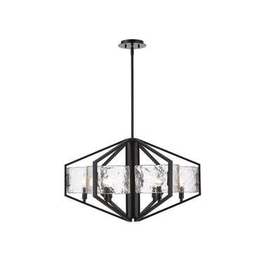 Golden Lighting 3162-6 BLK-HWG Varsha 6 Light Chandelier in Matte Black with Hammered Water Glass - Crescent Harbor