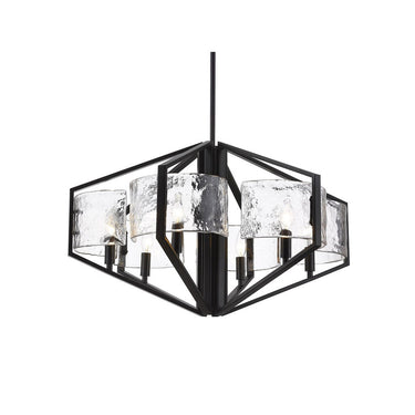 Golden Lighting 3162-6 BLK-HWG Varsha 6 Light Chandelier in Matte Black with Hammered Water Glass - Crescent Harbor