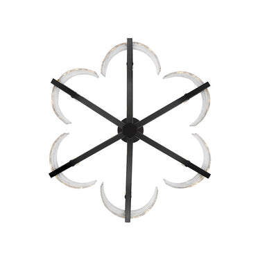 Golden Lighting 3162-6 BLK-HWG Varsha 6 Light Chandelier in Matte Black with Hammered Water Glass - Crescent Harbor