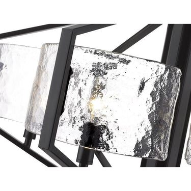 Golden Lighting 3162-6 BLK-HWG Varsha 6 Light Chandelier in Matte Black with Hammered Water Glass - Crescent Harbor