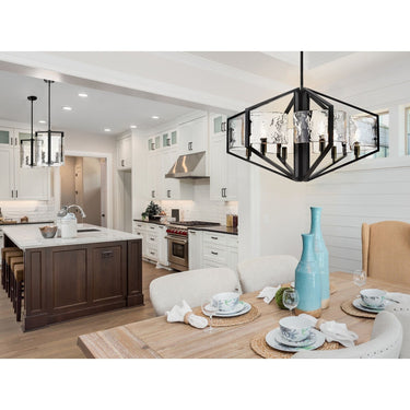 Golden Lighting 3162-6 BLK-HWG Varsha 6 Light Chandelier in Matte Black with Hammered Water Glass - Crescent Harbor