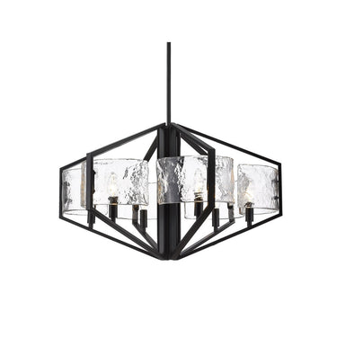 Golden Lighting 3162-6 BLK-HWG Varsha 6 Light Chandelier in Matte Black with Hammered Water Glass - Crescent Harbor