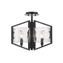 Golden Lighting 3162-SF BLK-HWG Varsha Semi-Flush in Matte Black with Hammered Water Glass - Crescent Harbor