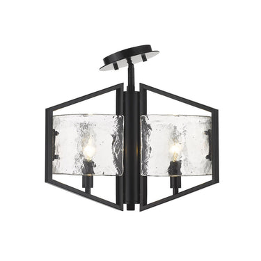 Golden Lighting 3162-SF BLK-HWG Varsha Semi-Flush in Matte Black with Hammered Water Glass - Crescent Harbor