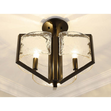 Golden Lighting 3162-SF BLK-HWG Varsha Semi-Flush in Matte Black with Hammered Water Glass - Crescent Harbor