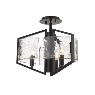Golden Lighting 3162-SF BLK-HWG Varsha Semi-Flush in Matte Black with Hammered Water Glass - Crescent Harbor