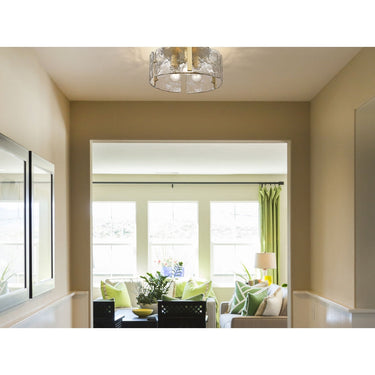 Golden Lighting 3164-FM BLK-HWG Aenon Flush Mount in Matte Black with Hammered Water Glass - Crescent Harbor