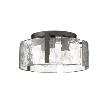 Golden Lighting 3164-FM BLK-HWG Aenon Flush Mount in Matte Black with Hammered Water Glass - Crescent Harbor