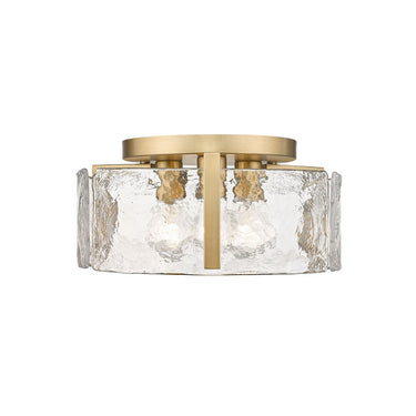 Golden Lighting 3164-FM BLK-HWG Aenon Flush Mount in Matte Black with Hammered Water Glass - Crescent Harbor
