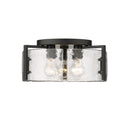 Golden Lighting 3164-FM BLK-HWG Aenon Flush Mount in Matte Black with Hammered Water Glass - Crescent Harbor