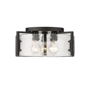 Golden Lighting 3164-FM BLK-HWG Aenon Flush Mount in Matte Black with Hammered Water Glass - Crescent Harbor