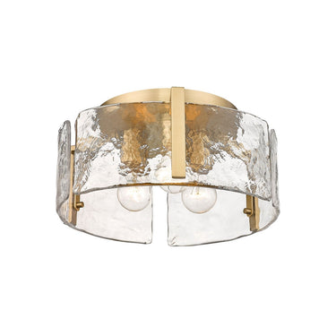 Golden Lighting 3164-FM BLK-HWG Aenon Flush Mount in Matte Black with Hammered Water Glass - Crescent Harbor