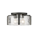Golden Lighting 3164-FM BLK-HWG Aenon Flush Mount in Matte Black with Hammered Water Glass - Crescent Harbor