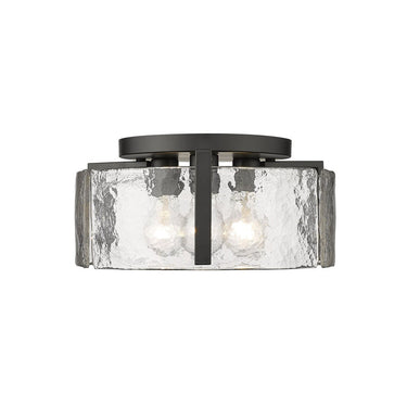 Golden Lighting 3164-FM BLK-HWG Aenon Flush Mount in Matte Black with Hammered Water Glass - Crescent Harbor