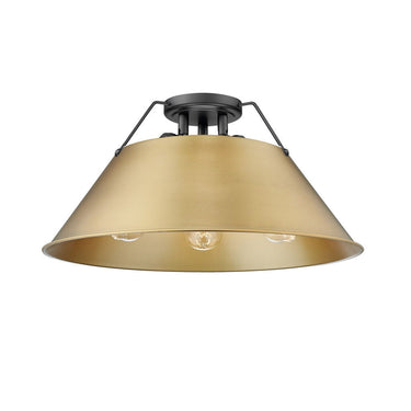Golden Lighting 3306-3FM BLK-BLK Orwell BLK 3 Light Flush Mount in Matte Black with Matte Black Shade - Crescent Harbor