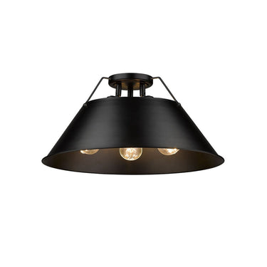 Golden Lighting 3306-3FM BLK-BLK Orwell BLK 3 Light Flush Mount in Matte Black with Matte Black Shade - Crescent Harbor