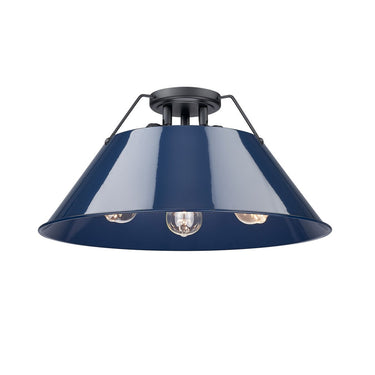 Golden Lighting 3306-3FM BLK-BLK Orwell BLK 3 Light Flush Mount in Matte Black with Matte Black Shade - Crescent Harbor