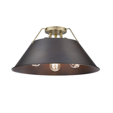 Golden Lighting 3306-3FM BLK-BLK Orwell BLK 3 Light Flush Mount in Matte Black with Matte Black Shade - Crescent Harbor