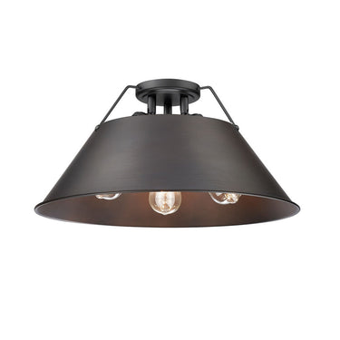 Golden Lighting 3306-3FM BLK-BLK Orwell BLK 3 Light Flush Mount in Matte Black with Matte Black Shade - Crescent Harbor