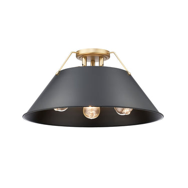 Golden Lighting 3306-3FM BLK-BLK Orwell BLK 3 Light Flush Mount in Matte Black with Matte Black Shade - Crescent Harbor