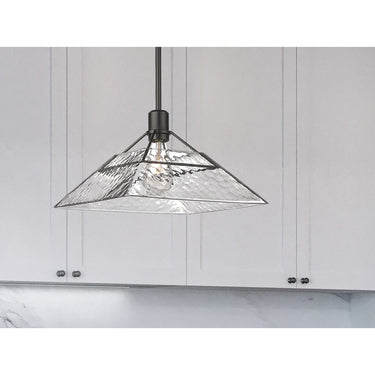 Golden Lighting 3308-M BLK-WTG Kepler Medium Pendant in Matte Black with Water Glass Shade - Crescent Harbor