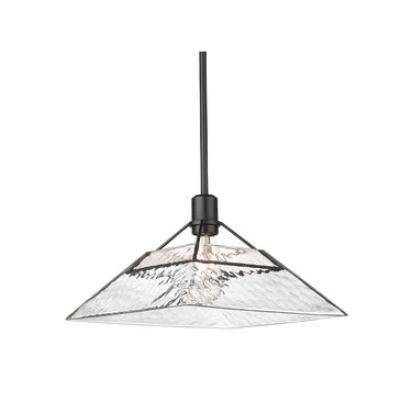 Golden Lighting 3308-M BLK-WTG Kepler Medium Pendant in Matte Black with Water Glass Shade - Crescent Harbor