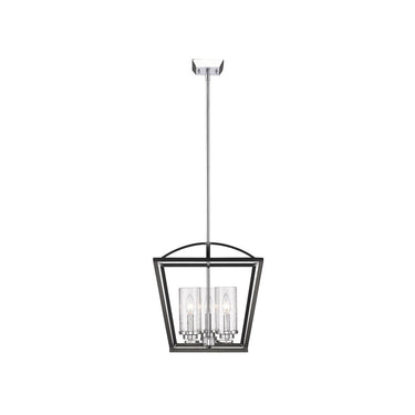 Golden Lighting 4309-3P BLK-BLK-SD Mercer 3 Light Pendant in Matte Black with Seeded Glass - Crescent Harbor