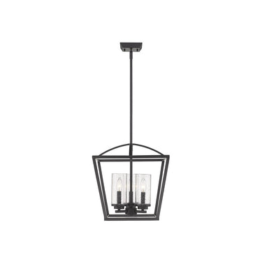 Golden Lighting 4309-3P BLK-BLK-SD Mercer 3 Light Pendant in Matte Black with Seeded Glass - Crescent Harbor
