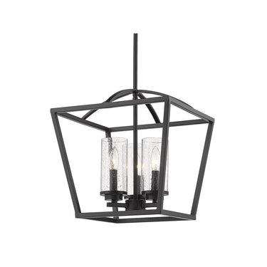 Golden Lighting 4309-3P BLK-BLK-SD Mercer 3 Light Pendant in Matte Black with Seeded Glass - Crescent Harbor