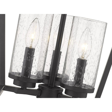 Golden Lighting 4309-3P BLK-BLK-SD Mercer 3 Light Pendant in Matte Black with Seeded Glass - Crescent Harbor