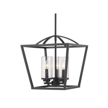 Golden Lighting 4309-3P BLK-BLK-SD Mercer 3 Light Pendant in Matte Black with Seeded Glass - Crescent Harbor