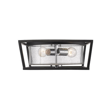 Golden Lighting 4309-FM BLK-BLK-SD Mercer Flush Mount in Matte Black with Seeded Glass - Crescent Harbor