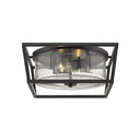 Golden Lighting 4309-FM BLK-BLK-SD Mercer Flush Mount in Matte Black with Seeded Glass - Crescent Harbor