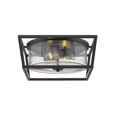 Golden Lighting 4309-FM BLK-BLK-SD Mercer Flush Mount in Matte Black with Seeded Glass - Crescent Harbor