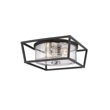 Golden Lighting 4309-FM BLK-BLK-SD Mercer Flush Mount in Matte Black with Seeded Glass - Crescent Harbor