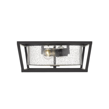 Golden Lighting 4309-FM BLK-BLK-SD Mercer Flush Mount in Matte Black with Seeded Glass - Crescent Harbor