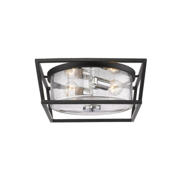 Golden Lighting 4309-FM BLK-BLK-SD Mercer Flush Mount in Matte Black with Seeded Glass - Crescent Harbor