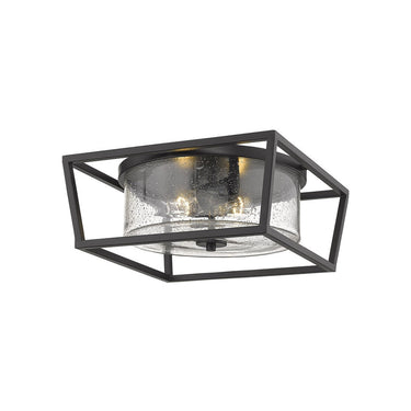 Golden Lighting 4309-FM BLK-BLK-SD Mercer Flush Mount in Matte Black with Seeded Glass - Crescent Harbor