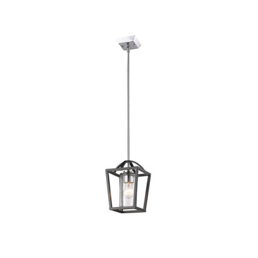 Golden Lighting 4309-M1L BLK-BLK-SD Mercer Mini Pendant in Matte Black with Seeded Glass - Crescent Harbor