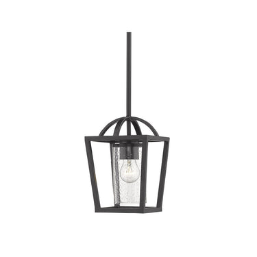 Golden Lighting 4309-M1L BLK-BLK-SD Mercer Mini Pendant in Matte Black with Seeded Glass - Crescent Harbor
