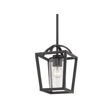 Golden Lighting 4309-M1L BLK-BLK-SD Mercer Mini Pendant in Matte Black with Seeded Glass - Crescent Harbor