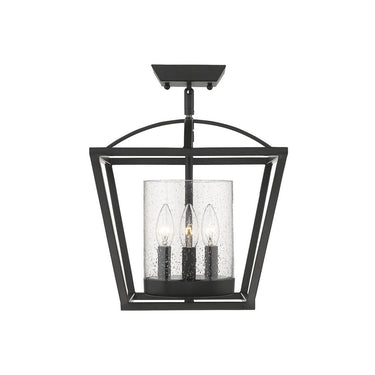 Golden Lighting 4309-SF BLK-BLK-SD Mercer Semi-Flush (Convertible) in Matte Black with Seeded Glass - Crescent Harbor