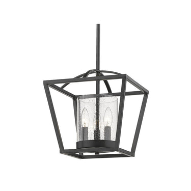 Golden Lighting 4309-SF BLK-BLK-SD Mercer Semi-Flush (Convertible) in Matte Black with Seeded Glass - Crescent Harbor
